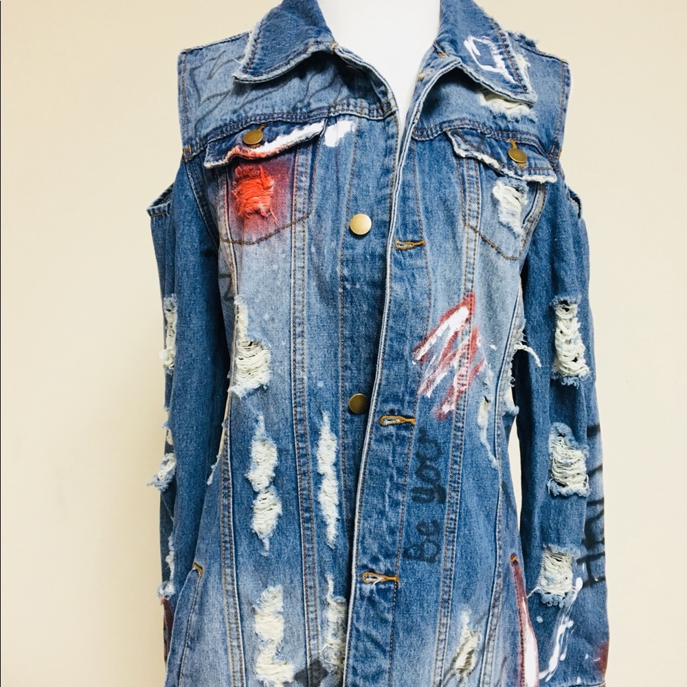 Jean Jacket, Hand painted, Washable